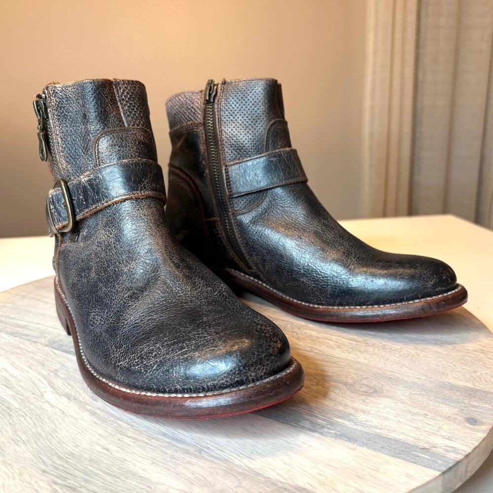 Bed Stu Becca Distressed Women's Leather Ankle Boots Buckle Zip Vibram Size 7